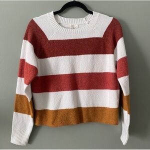 Pinque Sweater with Stripes, Orange, Red, and White hues, Size Small